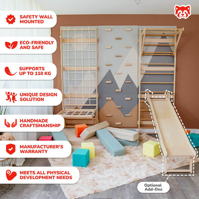 Wood and Hearts 3-in-1 Swedish Ladder Wall Gym for Kids 3+ Features