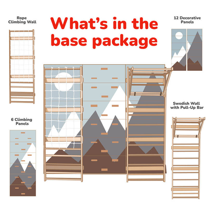 Wood and Hearts 3-in-1 Swedish Ladder Wall Gym for Kids 3+ Full Package