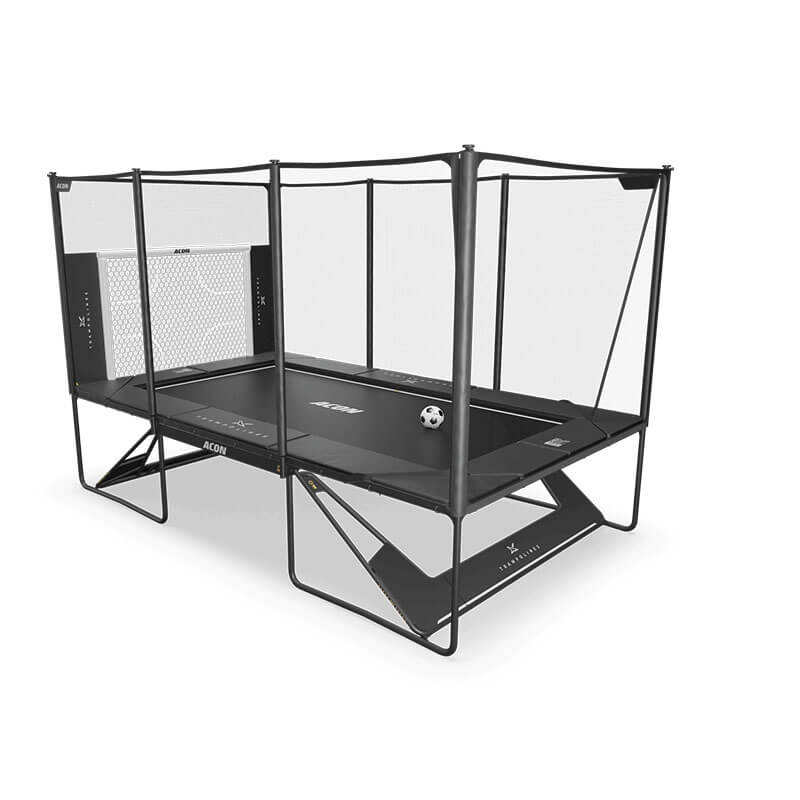 Acon X Soccer goal panel attached to trampoline side view