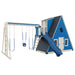 alpine retreat 2 story playhouse with slide almond blue front left