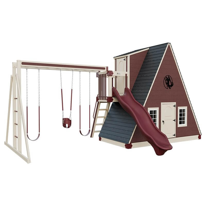 alpine retreat 2 story playhouse with slide almond red front left