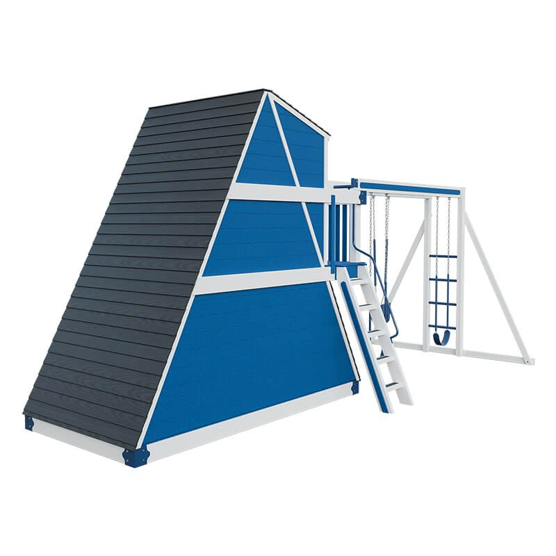 alpine retreat 2 story playhouse with slide white blue back left
