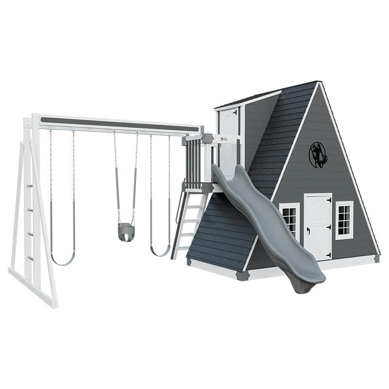 alpine retreat 2 story playhouse with slide white gray front left