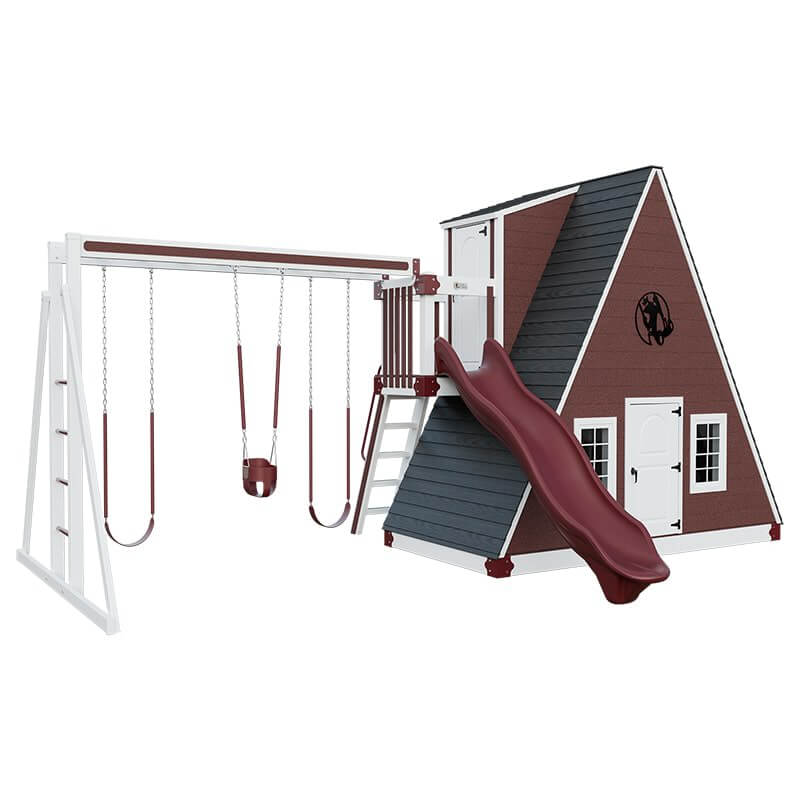 alpine retreat 2 story playhouse with slide white red front left