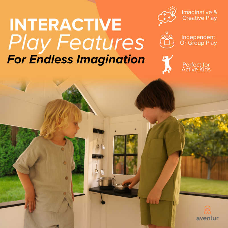 Avenlur Wooden Playhouse inside with kids