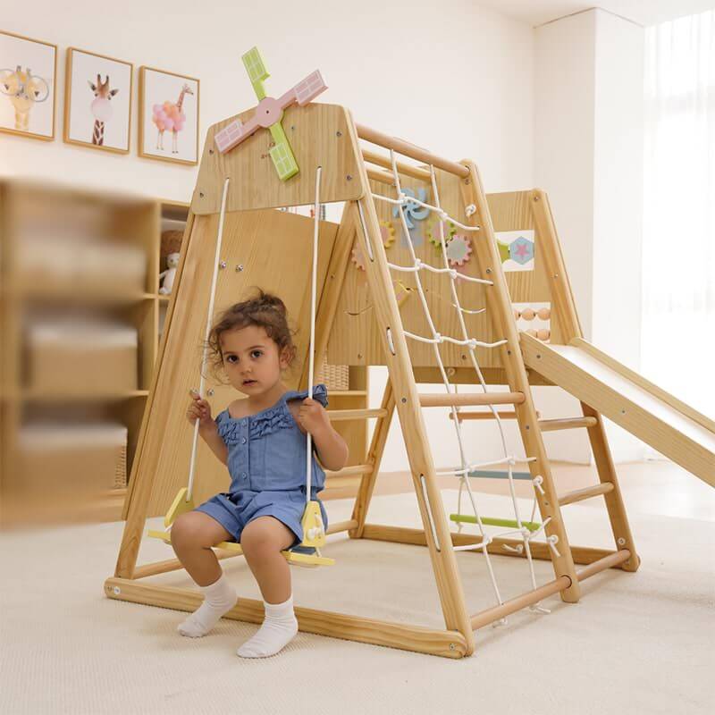 Avenlur Cherry 5 in 1 wooden indoor climber with swing feature