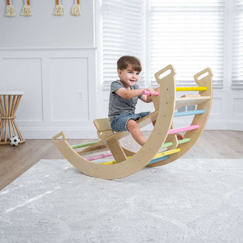 Avenlur Bailis Climbing Arch and Rocker colorful option for Montessori inspired playrooms