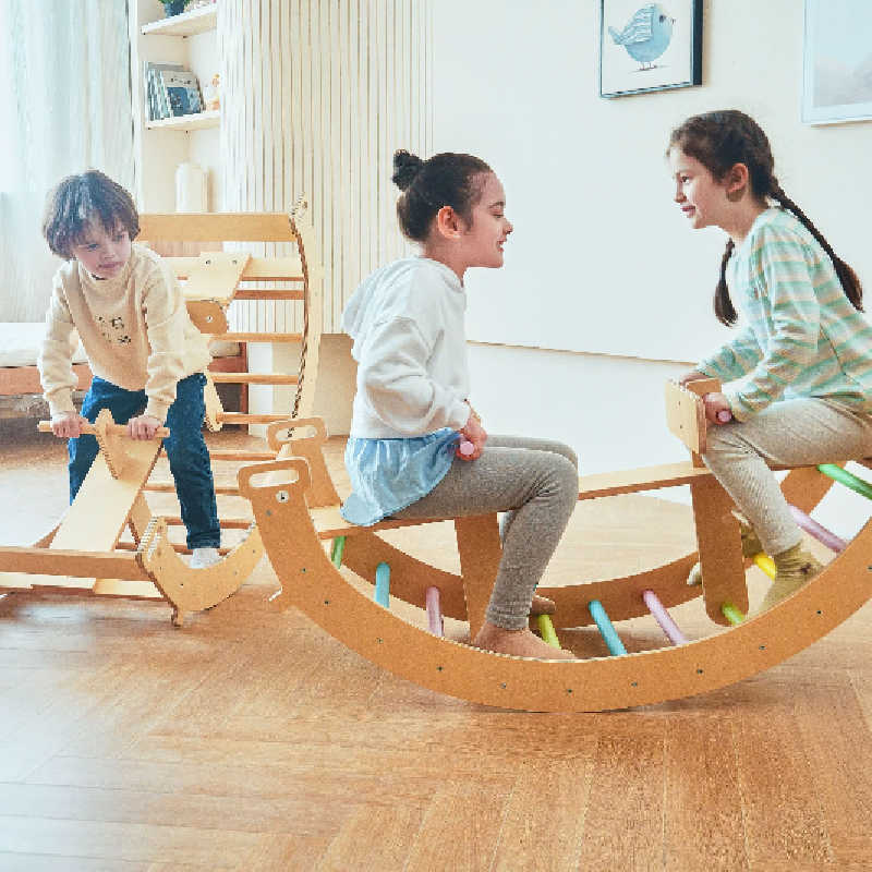 Avenlur Bailis Climbing Arch and Rocker natural wooden indoor climber for toddlers