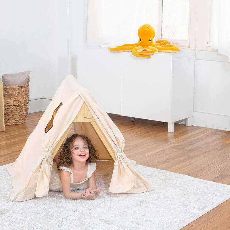 Avenlur Cotton Tent Cover for Olive and Hazel – child resting inside the covered climber