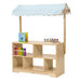 Avenlur Holly Wooden Market Stand – corner view of canopy and display shelves