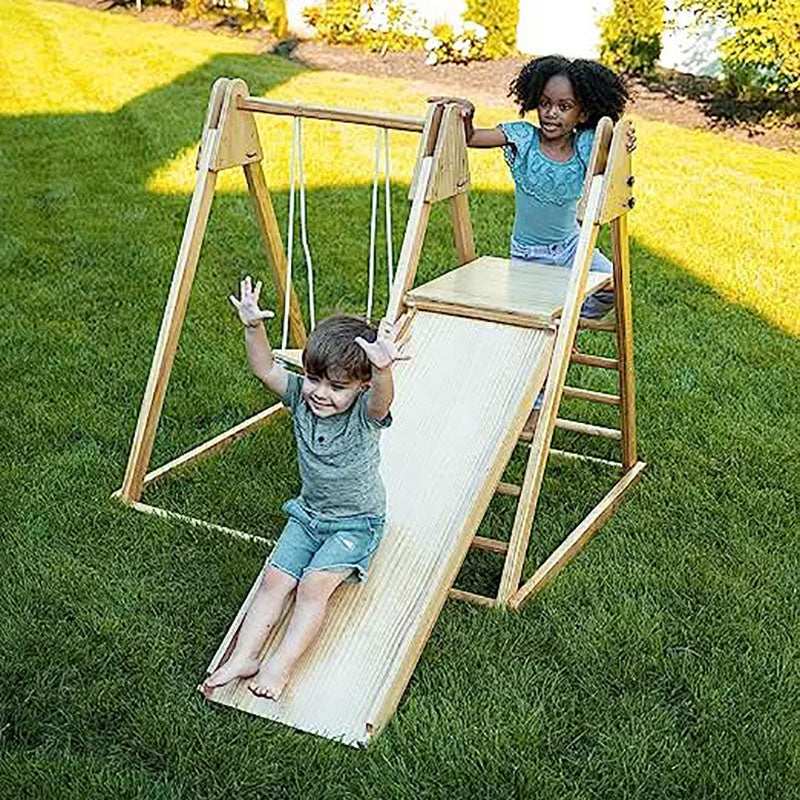 Avenlur Juniper Folding Indoor Outdoor Playset – kids playing together by the outdoor slide