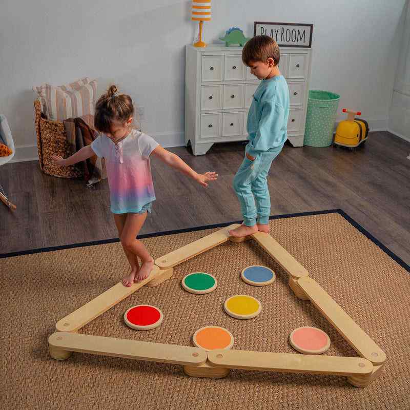 Majesty Balance Beam and Stepping Stones in a shape of a triangle with kids playing