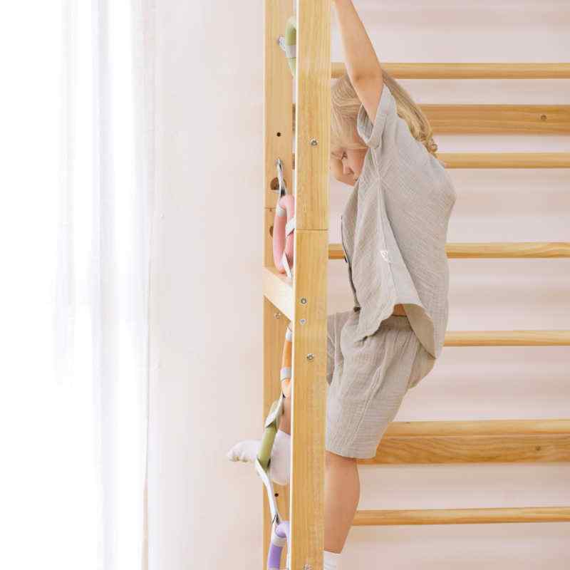 Avenlur 79 inch Modular Walnut Swedish Ladder monkey bar attachment lifestyle view