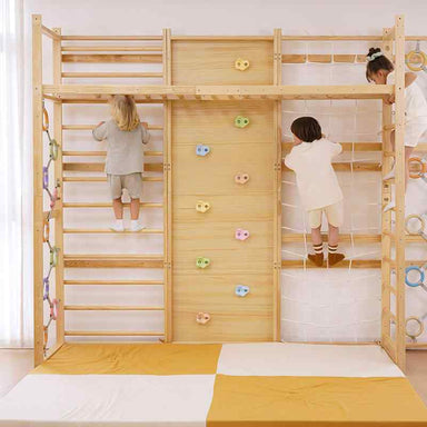 Monkey Bar Attachment – For 79 Inch Walnut Swedish Ladder with kids playing