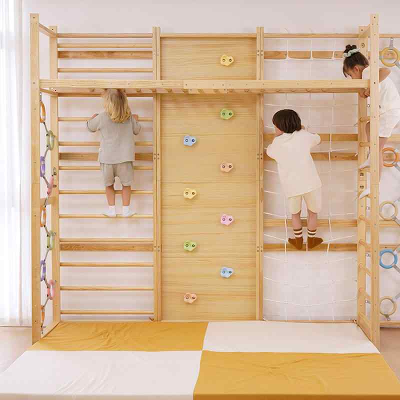Monkey Bar Attachment – For 79 Inch Walnut Swedish Ladder with kids playing