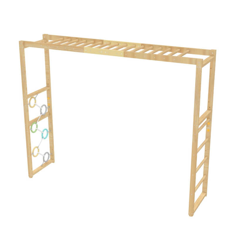 Avenlur Monkey Bars installed at upper height on 95 in Modular Walnut