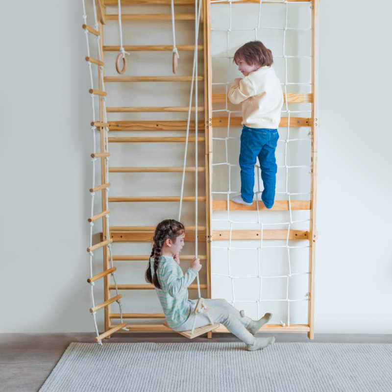 Neem | Swedish Ladder & Rope Wall - 79" Height with kids playing 