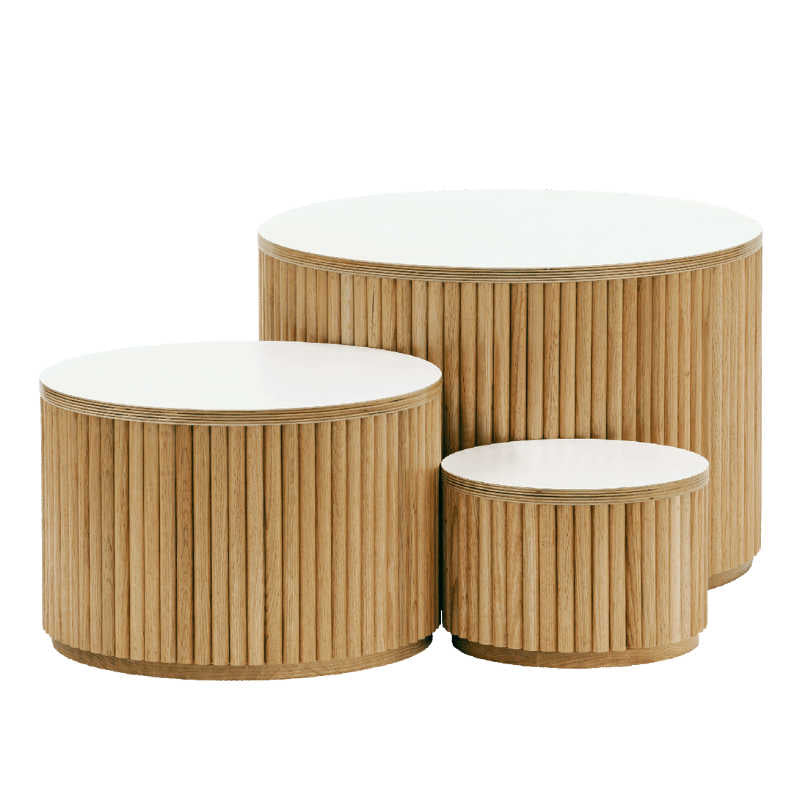 Avenlur Nesting Fluted Tables in white set of three with modern fluted bases