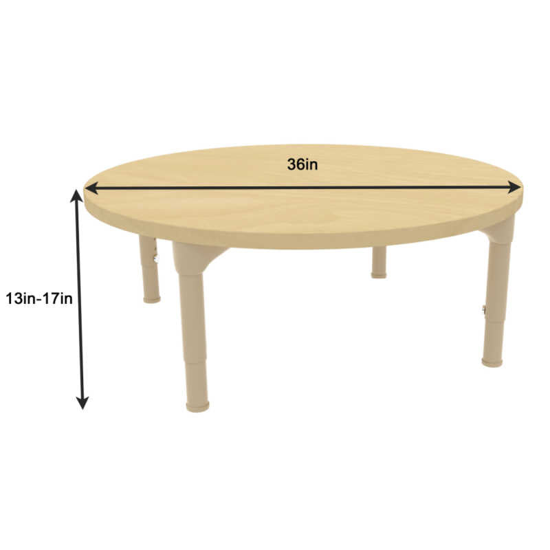 36" Diameter Avenlur Round Adjustable Kids Table dimensions