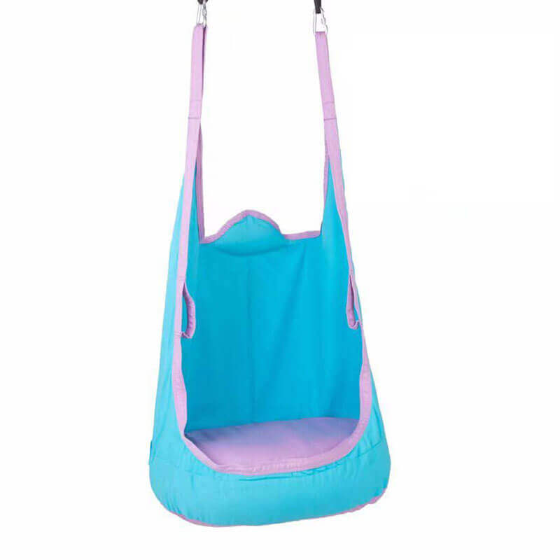 Avenlur sensory swing for wall climbers in blue and purple fabric, climber not included