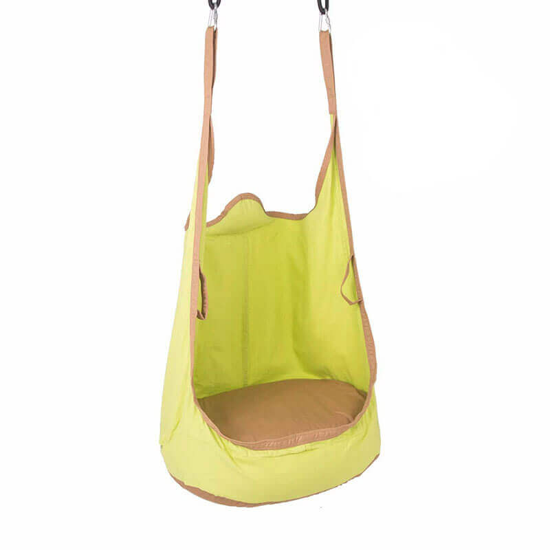 Avenlur sensory swing for wall climbers in green and brown fabric, climber not included