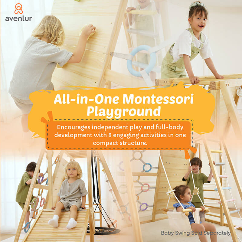 Avenlur Sweetgum XL Montessori inspired indoor wooden playset for active kids