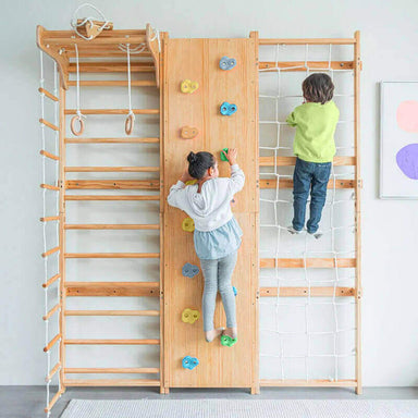 Walnut  Swedish Ladder Jungle Gym - 79 Height - Wall Mounted Kids Climbing