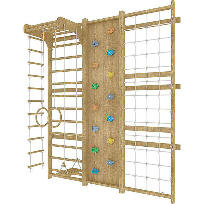 Walnut  Swedish Ladder Jungle Gym - 79 Height - Wall Mounted Complete