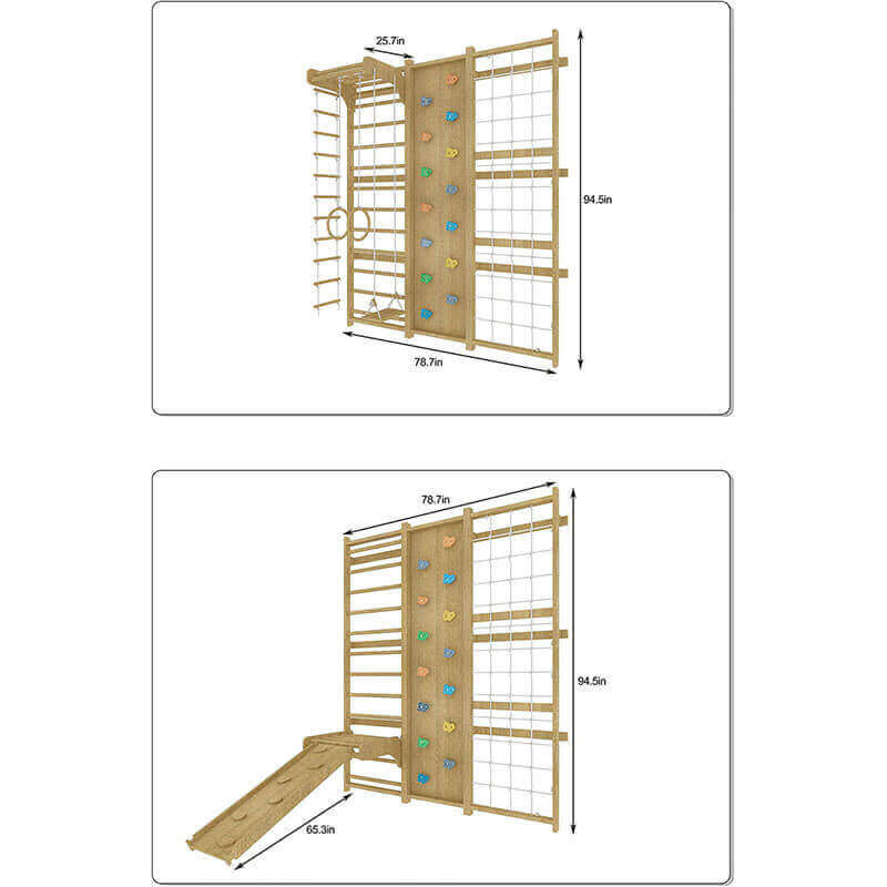 Walnut  Swedish Ladder Jungle Gym - 79 Height - Wall Mounted Dimensions