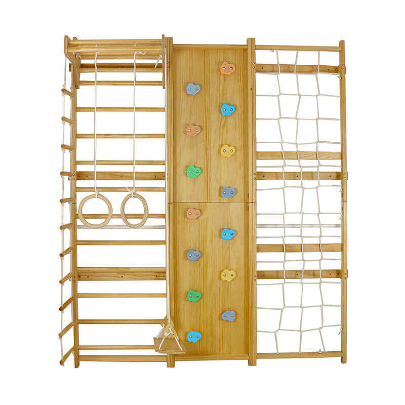 Walnut  Swedish Ladder Jungle Gym - 79 Height - Wall Mounted Front View