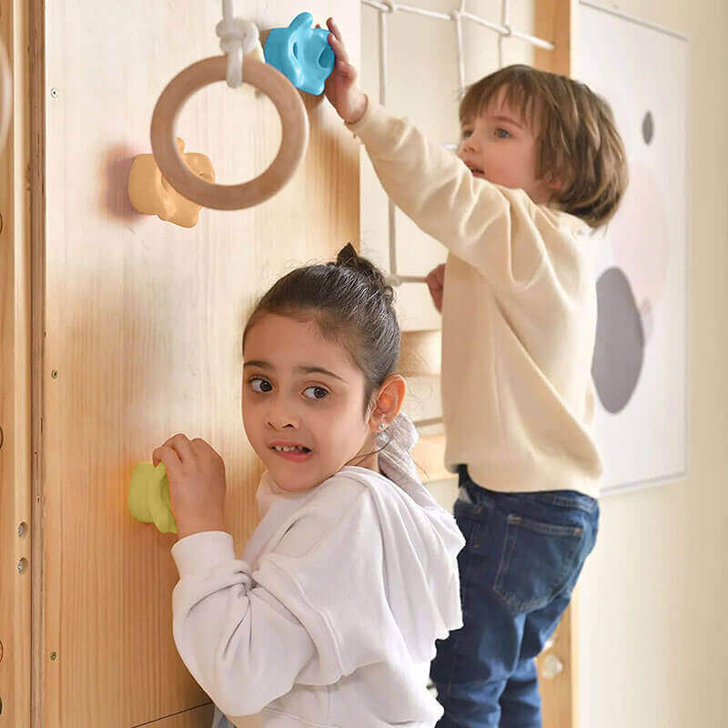 Walnut  Swedish Ladder Jungle Gym - 79 Height - Wall Mounted Kids Happy Playing
