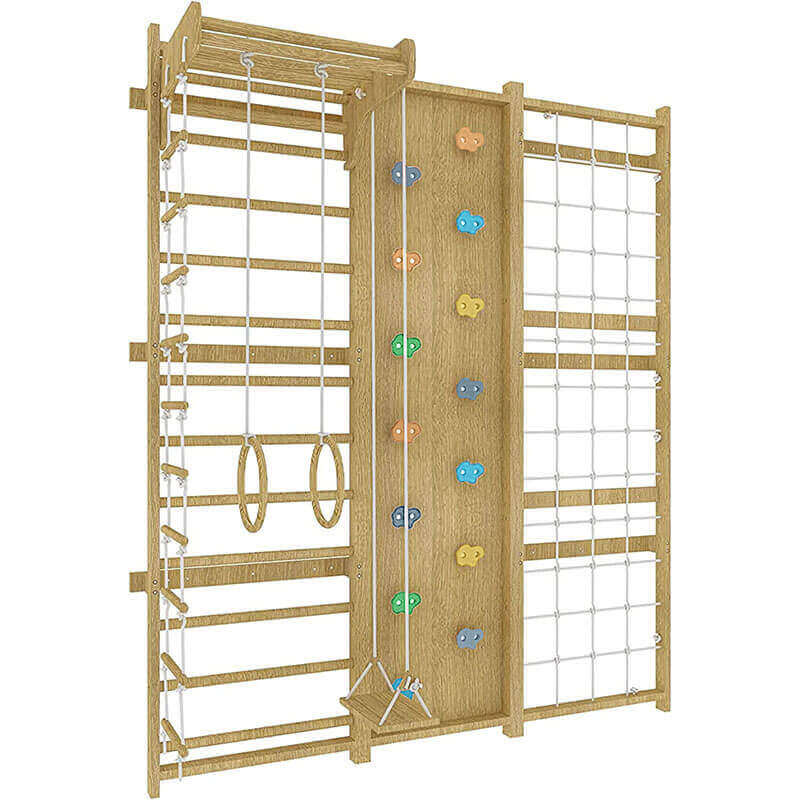 Walnut  Swedish Ladder Jungle Gym - 79 Height - Wall Mounted Side View
