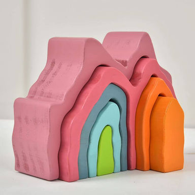Wooden Rainbow Stacking Toy Blocks Corner View Facing Right