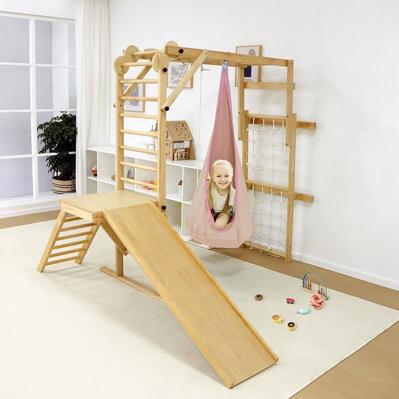 Avenlur Therapy Swing for Kids Tear White Hanging on a Wooden Play Set