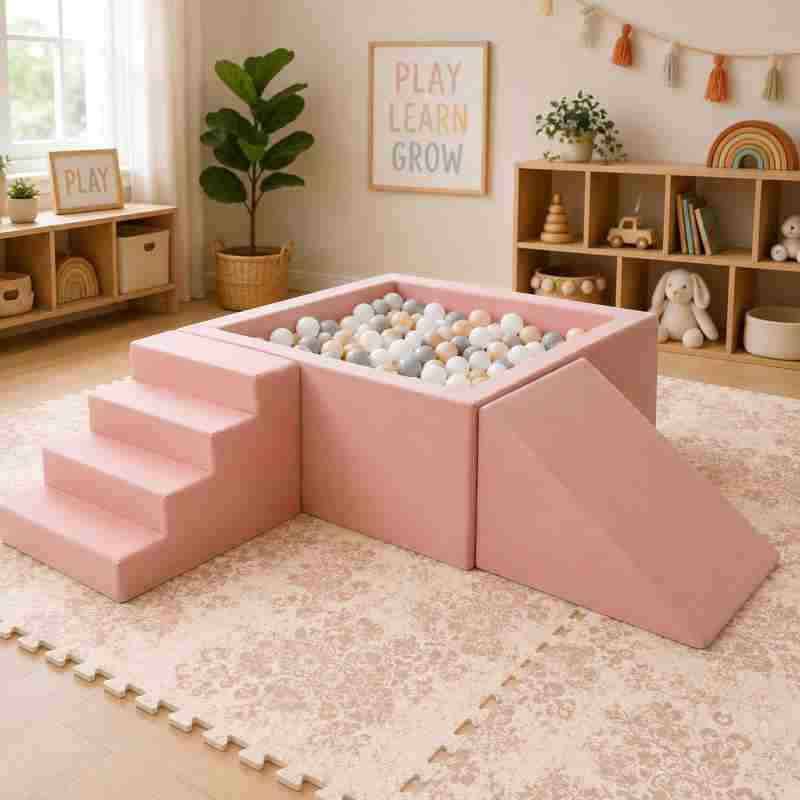 Ball Pit Bundle + 6 Piece Play Mat Set in a playroom