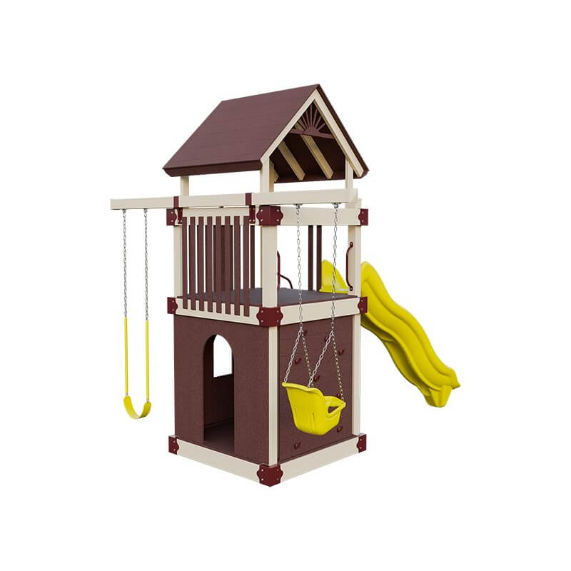 base camp 55 clubhouse vinyl playset almond red yellow back right