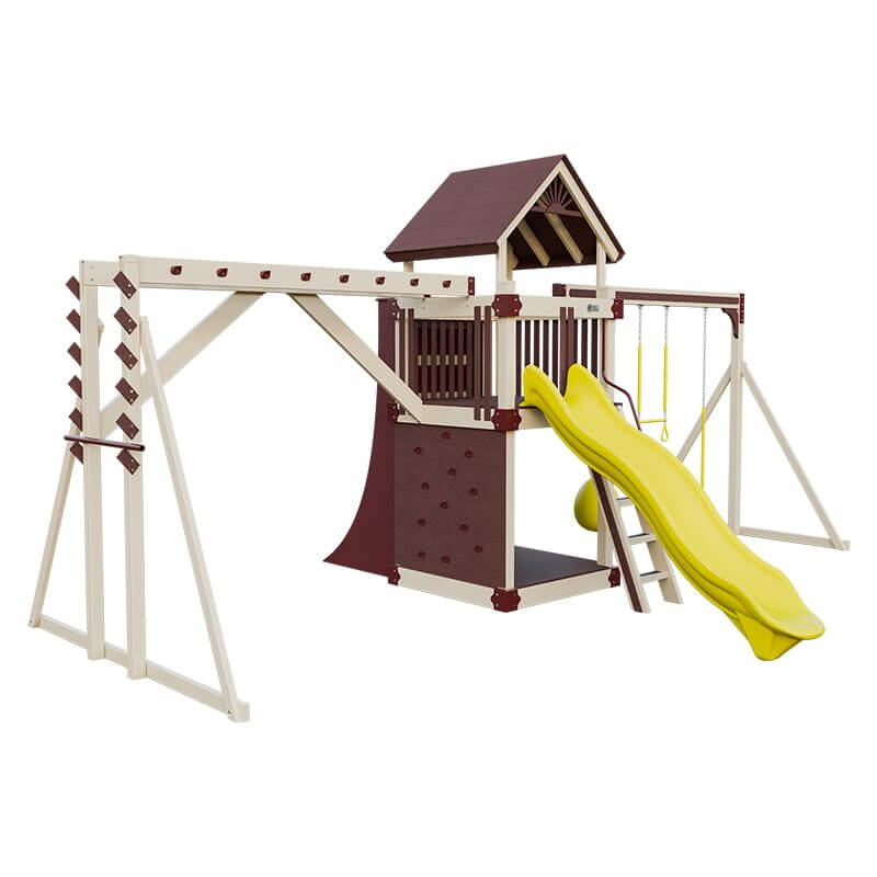 base camp 55 fitness vinyl playset almond red yellow front left