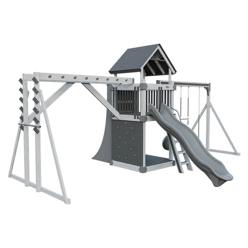 base camp 55 fitness vinyl playset ash wood gray front left