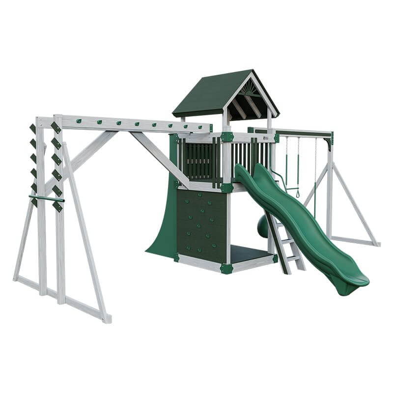 base camp 55 fitness vinyl playset ash wood green front left
