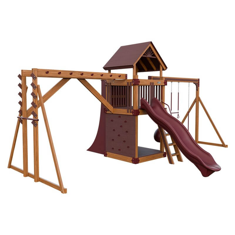 base camp 55 fitness vinyl playset chestnut wood red front left