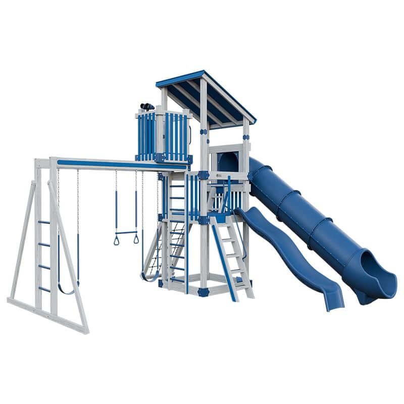 base camp 55 lookout vinyl playset ash wood blue front left