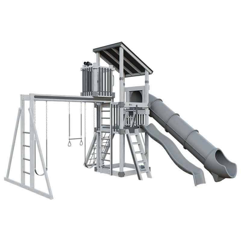 base camp 55 lookout vinyl playset ash wood gray front left