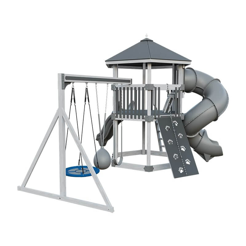 base camp 77 honeycomb vinyl playset ash wood gray back left