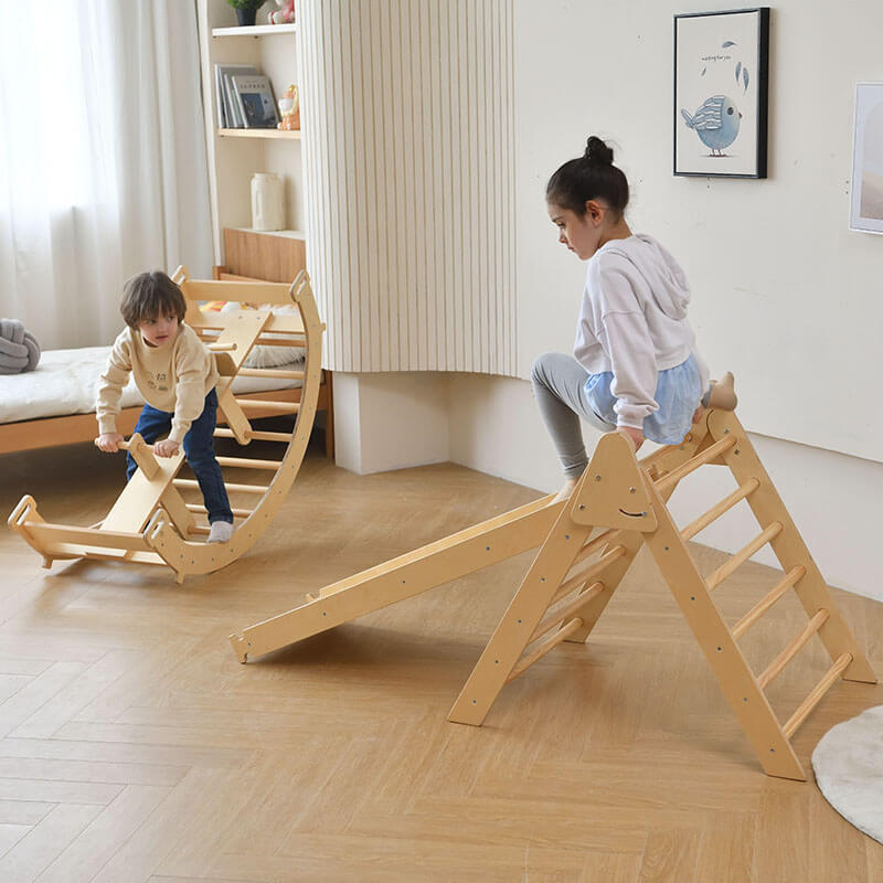 bazel_pikler_triangle_6_in_1_climber_with_rocker_arch_and_slide_set_boy_and_girl