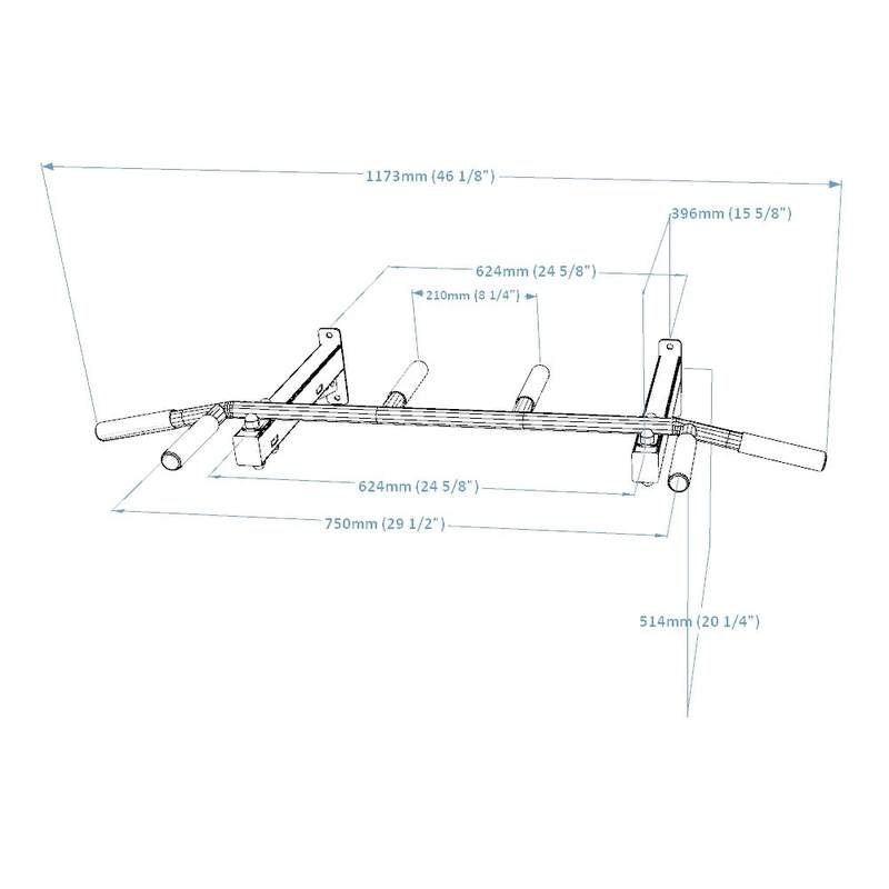 BenchK Steel Pull-Up Bar PB2 – technical drawing of the fixed six-grip PB2 steel pull-up bar