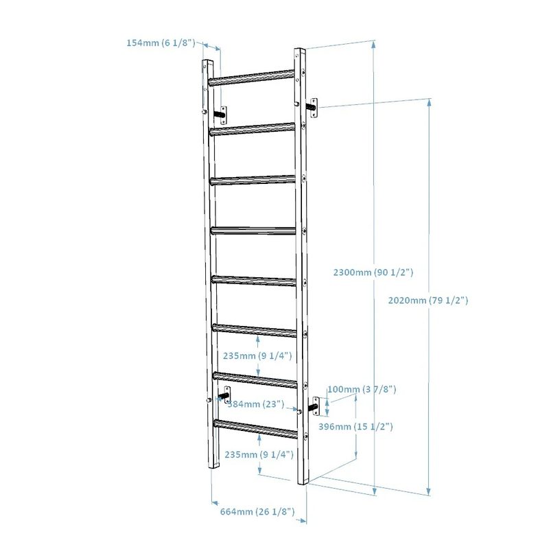 BenchK Wall Bars 200 – black model dimensions diagram