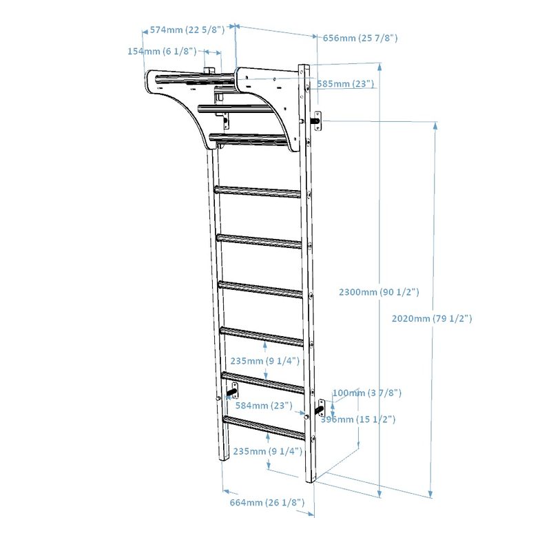BenchK Wall Bars 211 – black model dimensions diagram