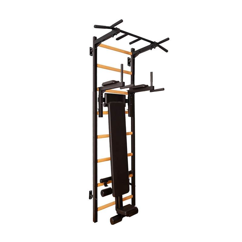 BenchK Wall Bars 223 – black 223 wall bars with fixed pull-up bar, dip station and workout bench