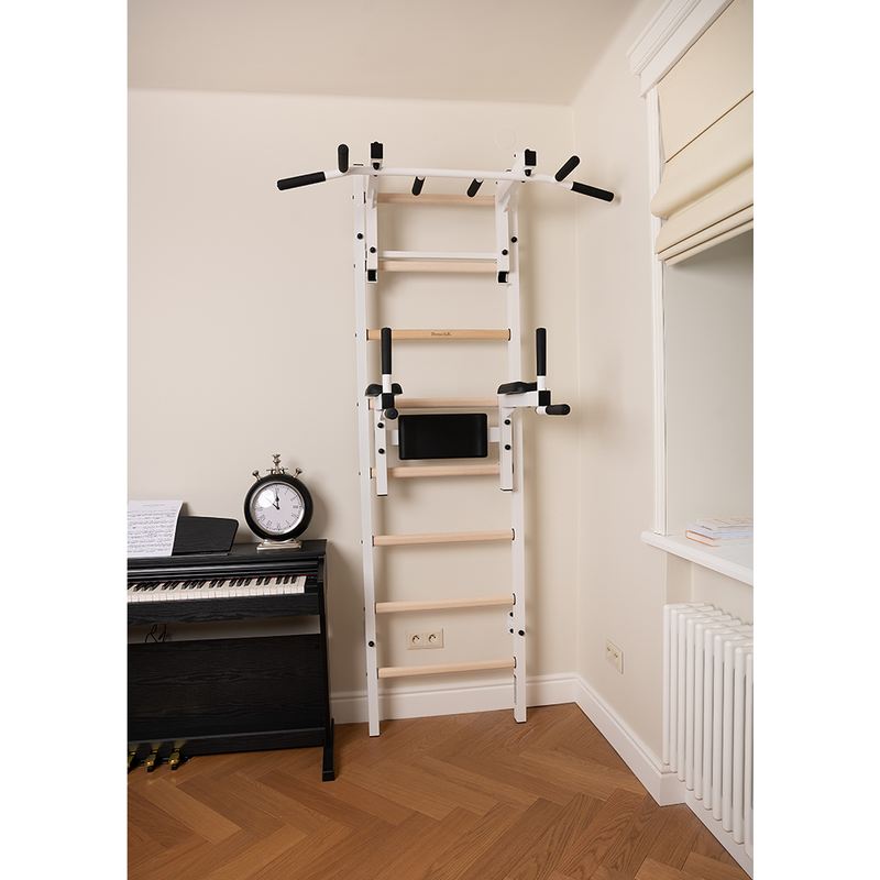 BenchK Wall Bars 232 – white wall bars with pull-up and dip attachments