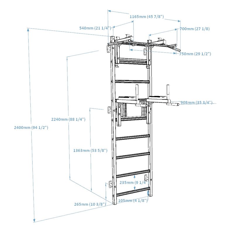 BenchK Wall Bars 732 – black model technical drawing